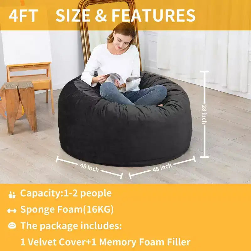 Fauteuil poire géant de 120 cm avec mousse à mémoire de forme haute résilience, revêtement en velours hollandais doux, canapé paresseux rembourré de mousse douce pour enfants et adultes