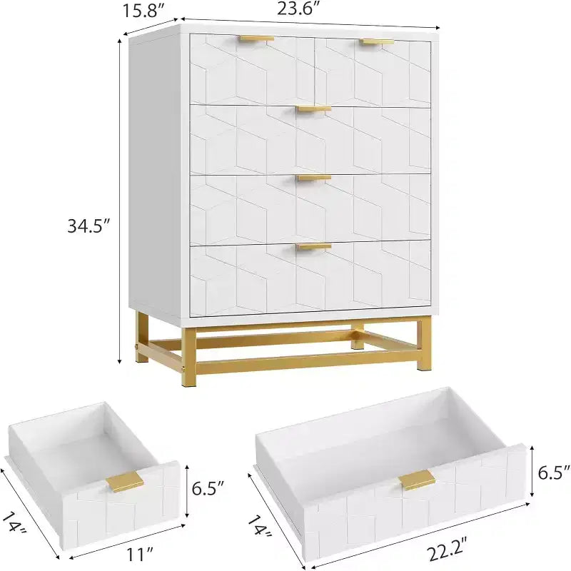 Commode Zstar à cinq tiroirs avec pieds en métal