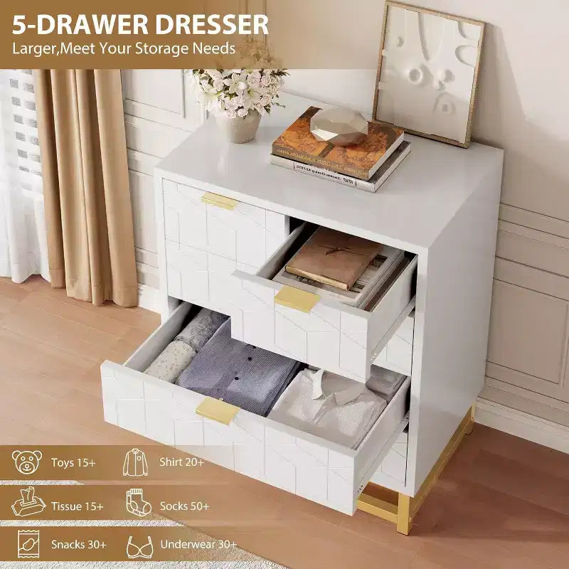 Commode Zstar à cinq tiroirs avec pieds en métal