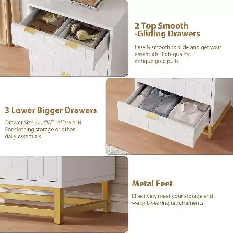 Commode Zstar à cinq tiroirs avec pieds en métal