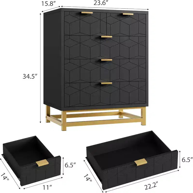Commode Zstar à cinq tiroirs avec pieds en métal
