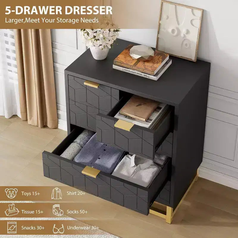 Commode Zstar à cinq tiroirs avec pieds en métal