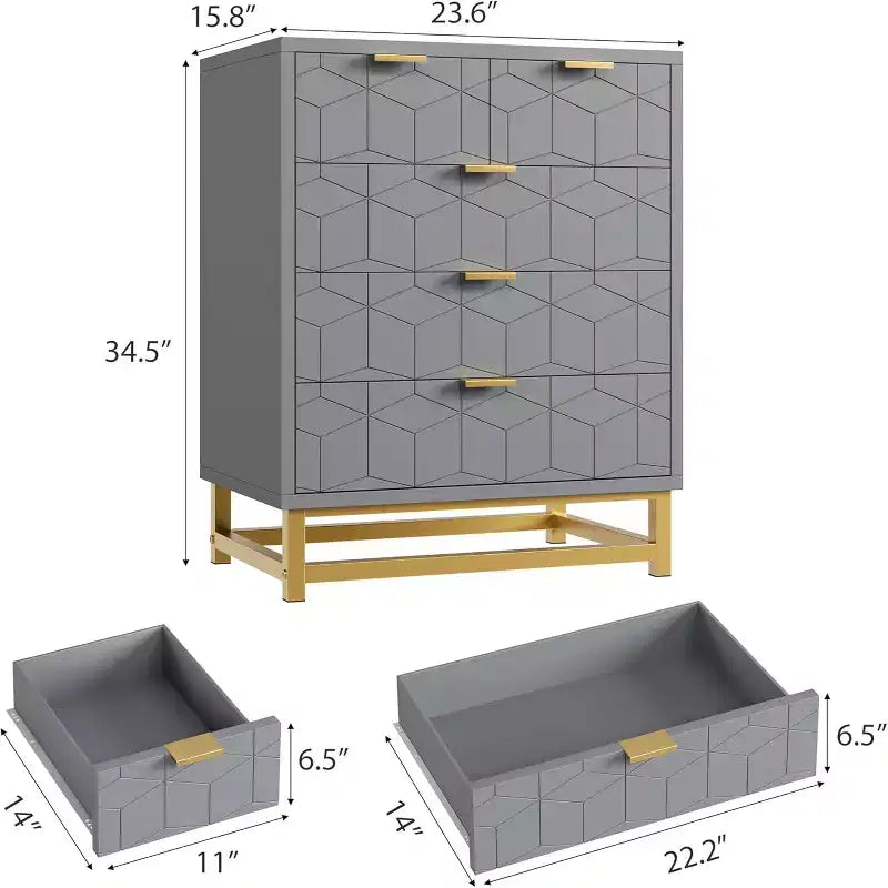 Commode Zstar à cinq tiroirs avec pieds en métal