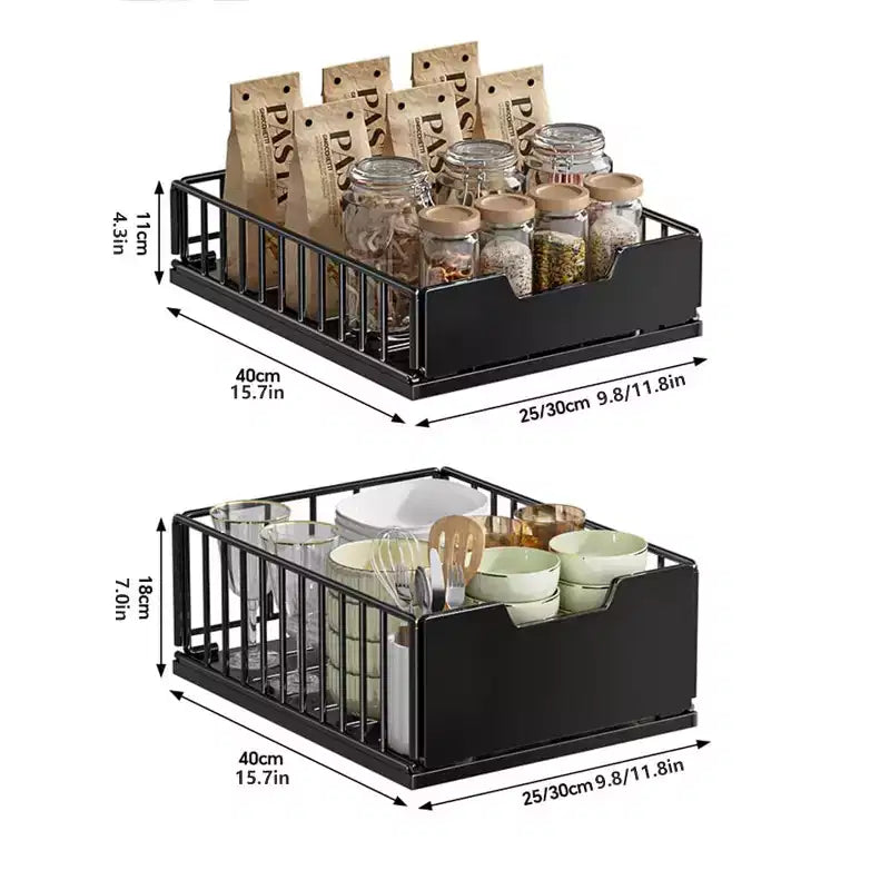 Organisateur de placard de cuisine coulissant, Étagères de garde-manger coulissantes, Tiroirs de rangement coulissants en métal sans perçage pour armoires de salle de bain