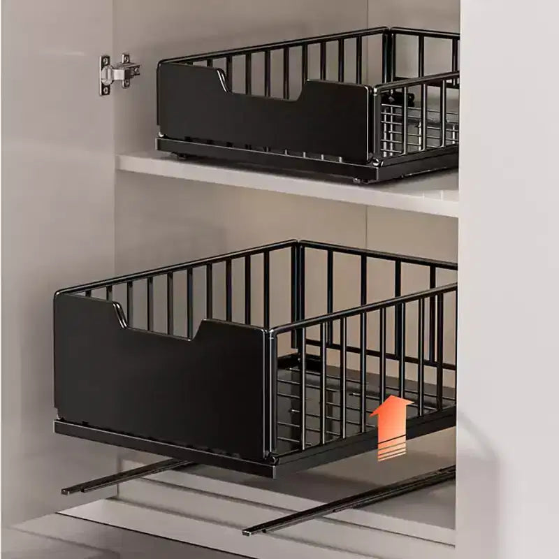 Organisateur de placard de cuisine coulissant, Étagères de garde-manger coulissantes, Tiroirs de rangement coulissants en métal sans perçage pour armoires de salle de bain