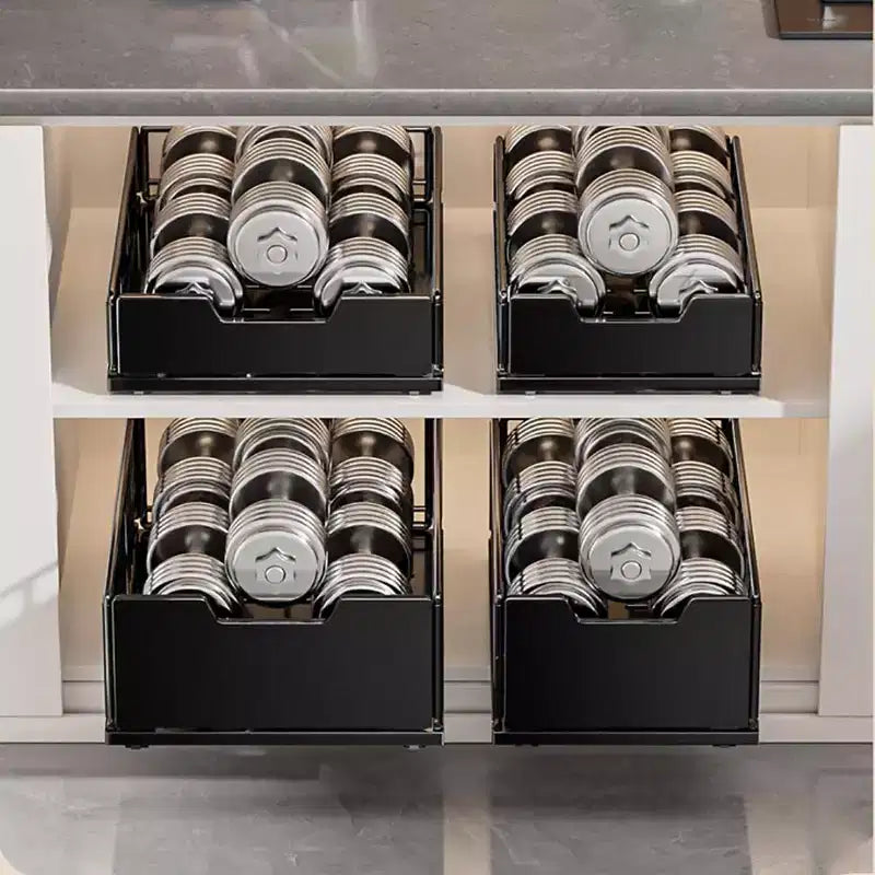 Organisateur de placard de cuisine coulissant, Étagères de garde-manger coulissantes, Tiroirs de rangement coulissants en métal sans perçage pour armoires de salle de bain