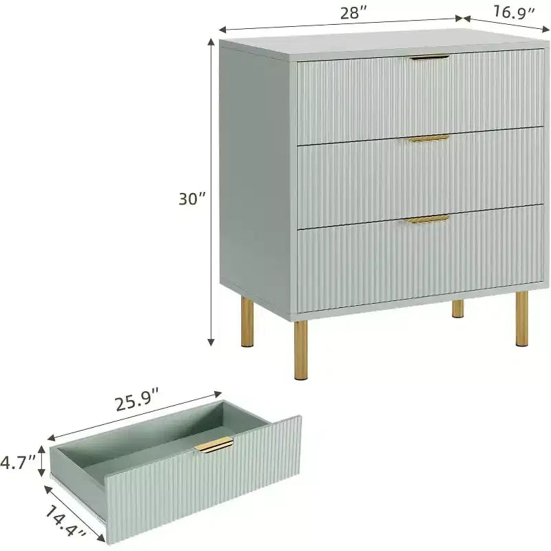 Commode à 3 tiroirs Zstar pour chambre à coucher, avec poignées en métal