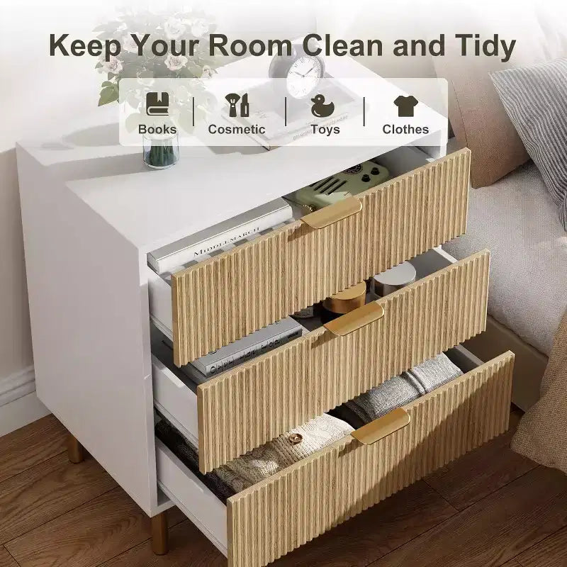 Commode à 3 tiroirs Zstar pour chambre à coucher, avec poignées en métal