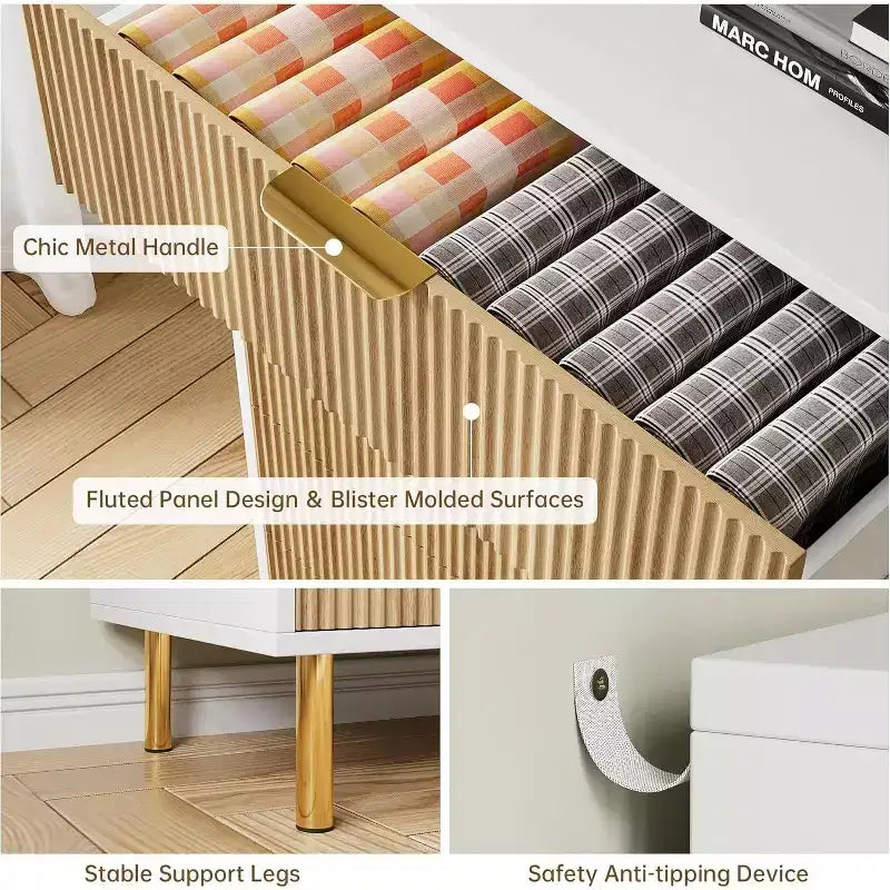 Commode à 3 tiroirs Zstar pour chambre à coucher, avec poignées en métal