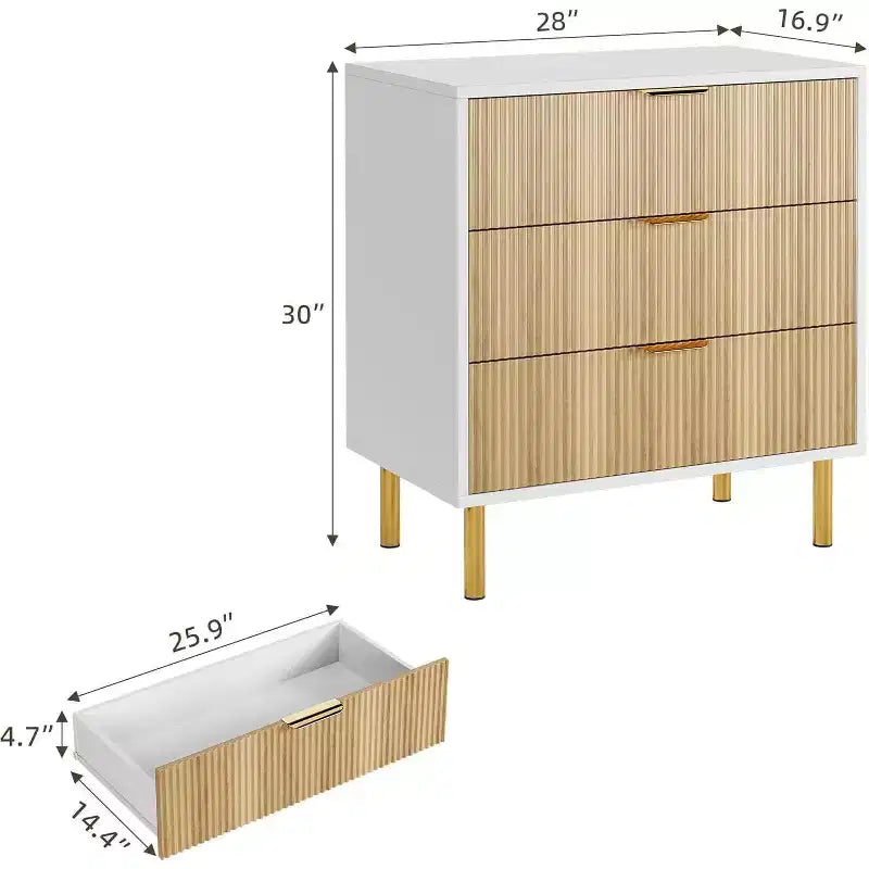 Commode à 3 tiroirs Zstar pour chambre à coucher, avec poignées en métal