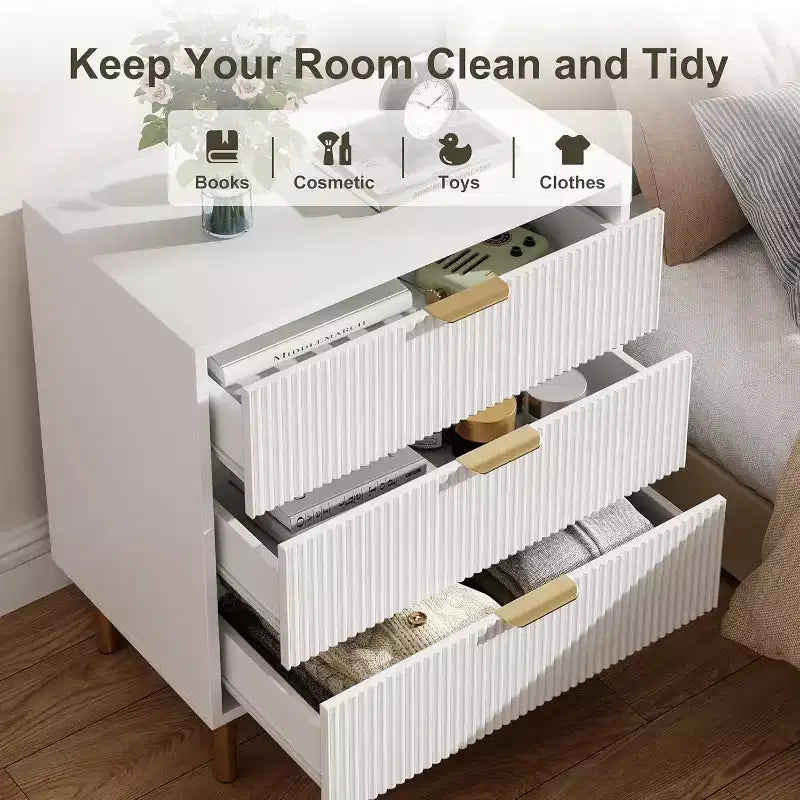Commode à 3 tiroirs Zstar pour chambre à coucher, avec poignées en métal