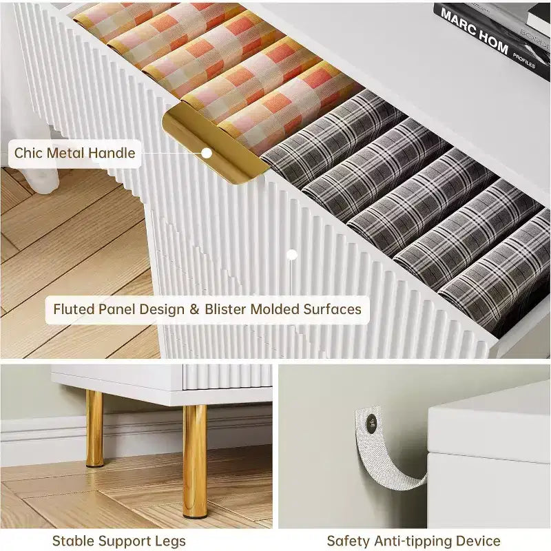 Commode à 3 tiroirs Zstar pour chambre à coucher, avec poignées en métal