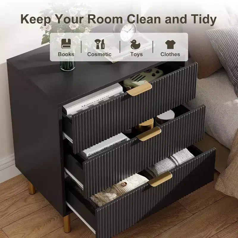 Commode à 3 tiroirs Zstar pour chambre à coucher, avec poignées en métal