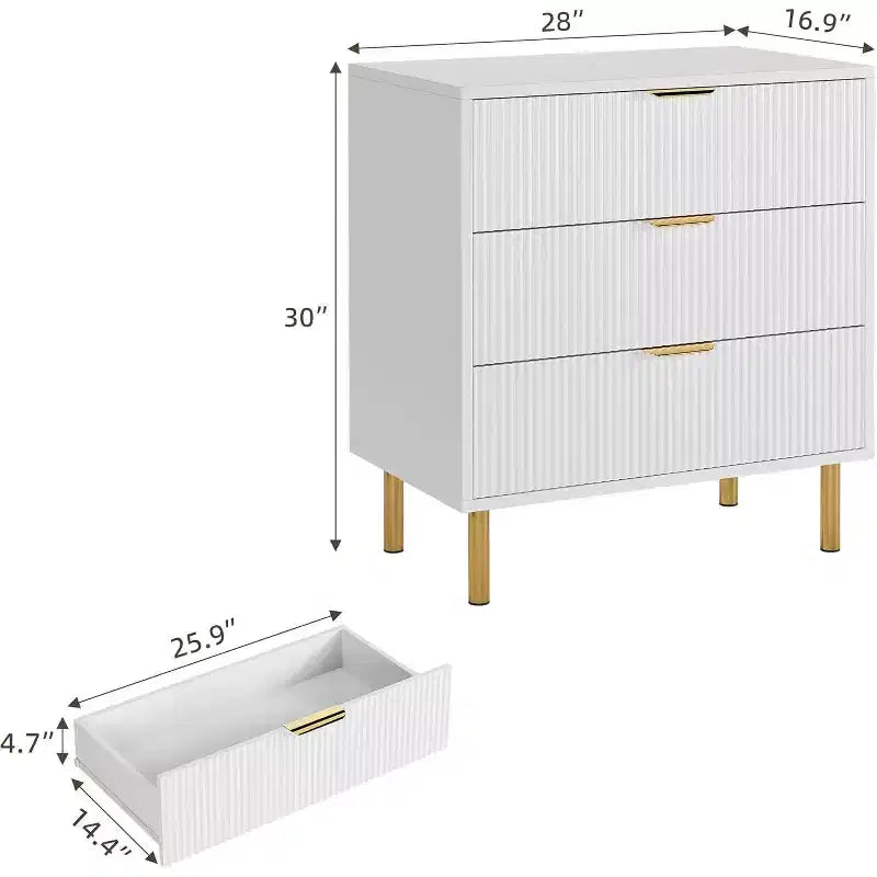 Commode à 3 tiroirs Zstar pour chambre à coucher, avec poignées en métal