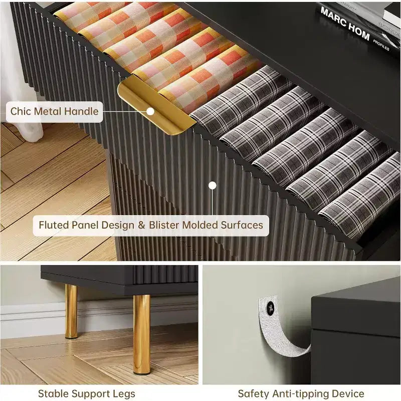 Commode à 3 tiroirs Zstar pour chambre à coucher, avec poignées en métal
