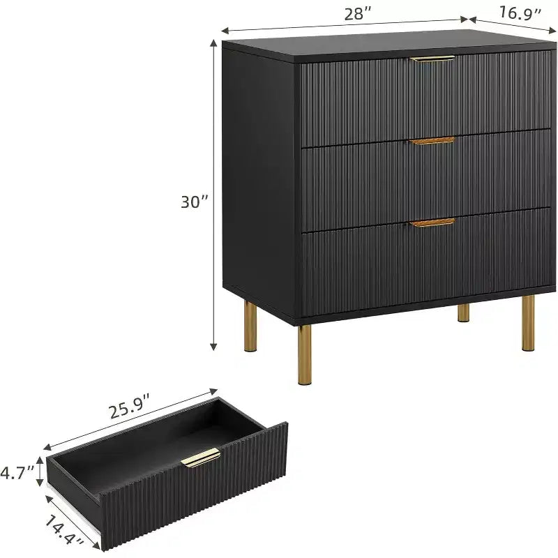 Commode à 3 tiroirs Zstar pour chambre à coucher, avec poignées en métal