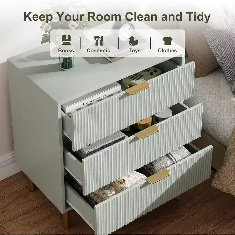 Commode à 3 tiroirs Zstar pour chambre à coucher, avec poignées en métal