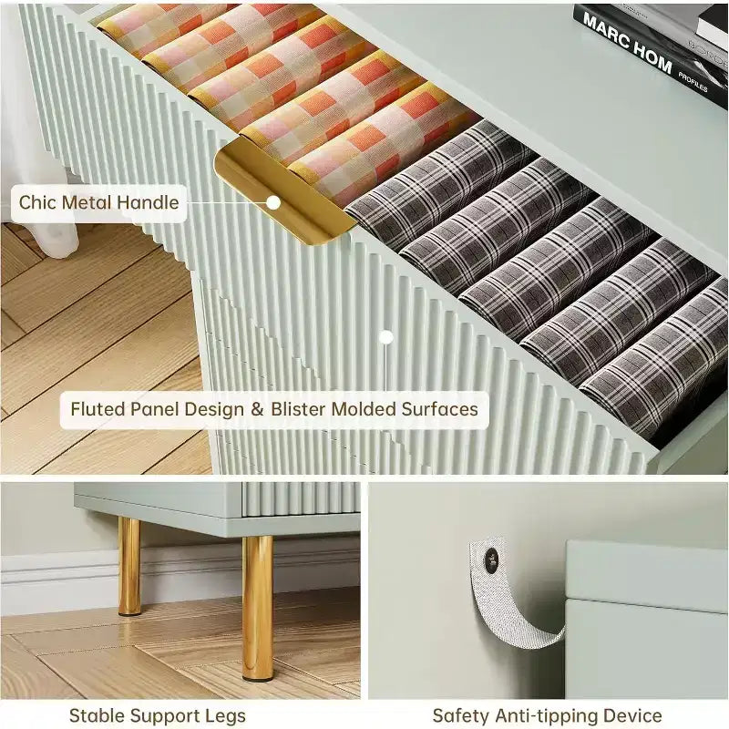 Commode à 3 tiroirs Zstar pour chambre à coucher, avec poignées en métal