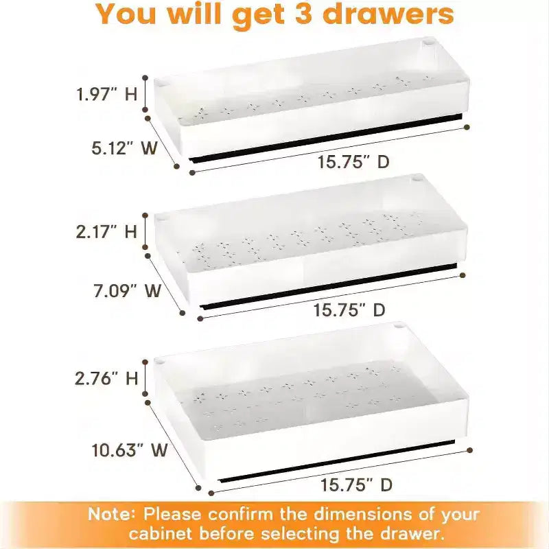 Tiroir de cuisine extensible, étagères de rangement sans perçage ni clouage, organiseur de tiroir extensible en 3 tailles pour cuisine, garde-manger
