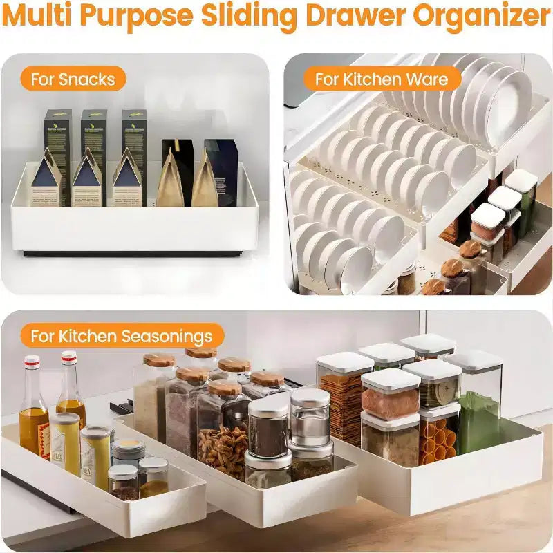Tiroir de cuisine extensible, étagères de rangement sans perçage ni clouage, organiseur de tiroir extensible en 3 tailles pour cuisine, garde-manger