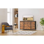 Meuble TV pour téléviseur 55'' avec prise de courant, meuble de rangement, commode avec 10 grands tiroirs