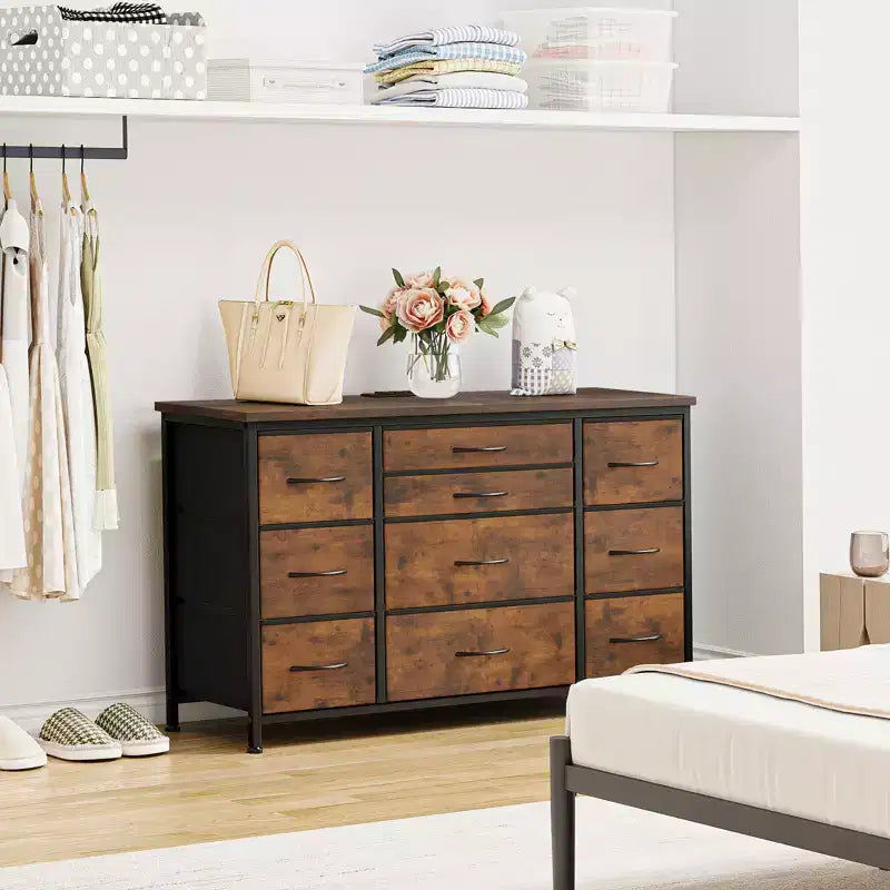 Meuble TV pour téléviseur 55'' avec prise de courant, meuble de rangement, commode avec 10 grands tiroirs