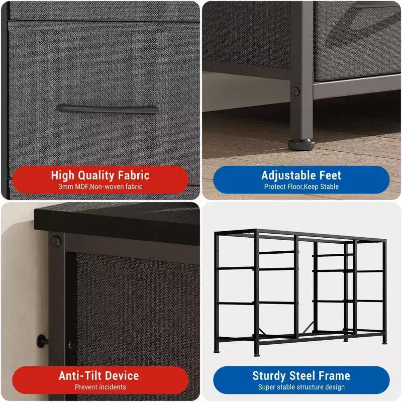 Meuble TV pour téléviseur 55'' avec prise de courant, meuble de rangement, commode avec 10 grands tiroirs