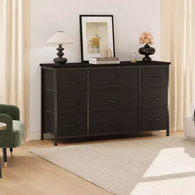 Meuble TV pour téléviseur 55'' avec prise de courant, meuble de rangement, commode avec 10 grands tiroirs