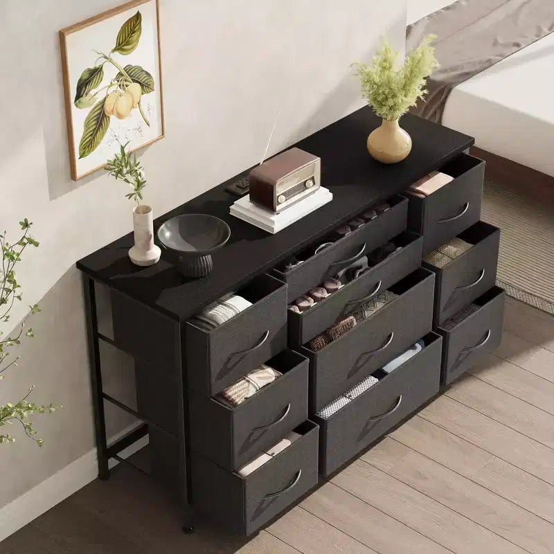 Meuble TV pour téléviseur 55'' avec prise de courant, meuble de rangement, commode avec 10 grands tiroirs