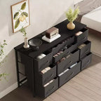 Meuble TV pour téléviseur 55'' avec prise de courant, meuble de rangement, commode avec 10 grands tiroirs