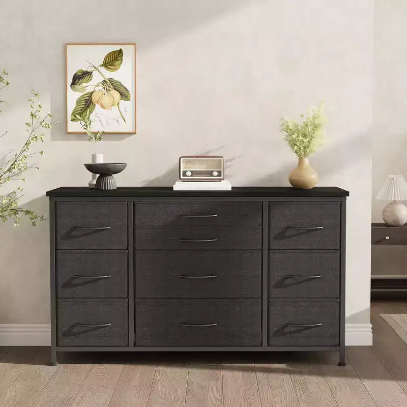Meuble TV pour téléviseur 55'' avec prise de courant, meuble de rangement, commode avec 10 grands tiroirs