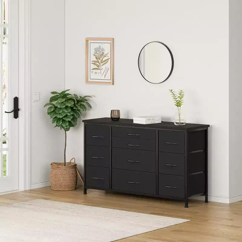 Meuble TV pour téléviseur 55'' avec prise de courant, meuble de rangement, commode avec 10 grands tiroirs