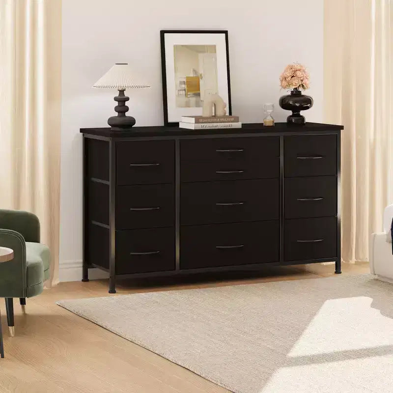 Meuble TV pour téléviseur 55'' avec prise de courant, meuble de rangement, commode avec 10 grands tiroirs