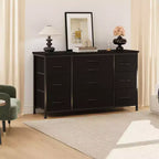 Meuble TV pour téléviseur 55'' avec prise de courant, meuble de rangement, commode avec 10 grands tiroirs