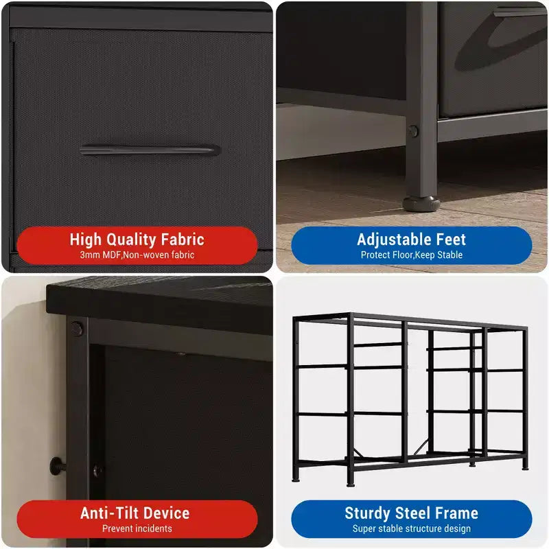 Meuble TV pour téléviseur 55'' avec prise de courant, meuble de rangement, commode avec 10 grands tiroirs