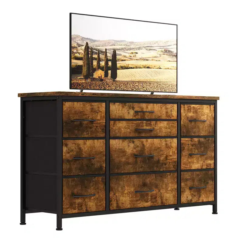 Meuble TV pour téléviseur 55'' avec prise de courant, meuble de rangement, commode avec 10 grands tiroirs