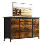 Meuble TV pour téléviseur 55'' avec prise de courant, meuble de rangement, commode avec 10 grands tiroirs