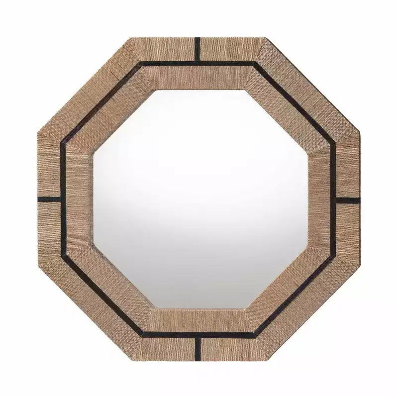 bali & pari Mirai Miroir d'appoint octogonal bohème en toile de jute tissée