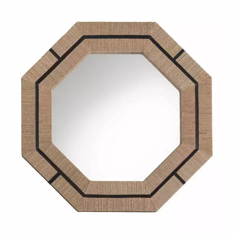 bali & pari Mirai Miroir d'appoint octogonal bohème en toile de jute tissée