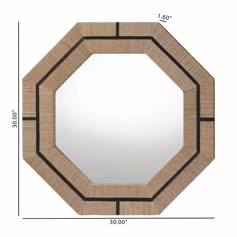 bali & pari Mirai Miroir d'appoint octogonal bohème en toile de jute tissée