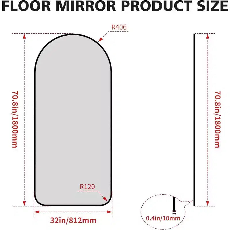 Miroir en pied Acekool 71x32 avec cadre en aluminium noir, grand miroir autoportant pour salon, chambre, entrée