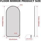 Miroir en pied Acekool 71x32 avec cadre en aluminium noir, grand miroir autoportant pour salon, chambre, entrée