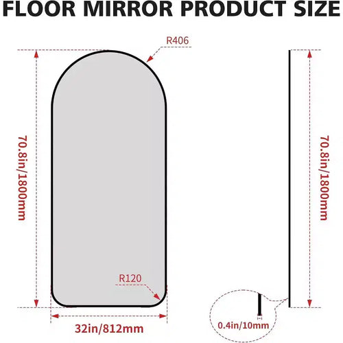 Miroir en pied Acekool 71x32 avec cadre en aluminium noir, grand miroir autoportant pour salon, chambre, entrée