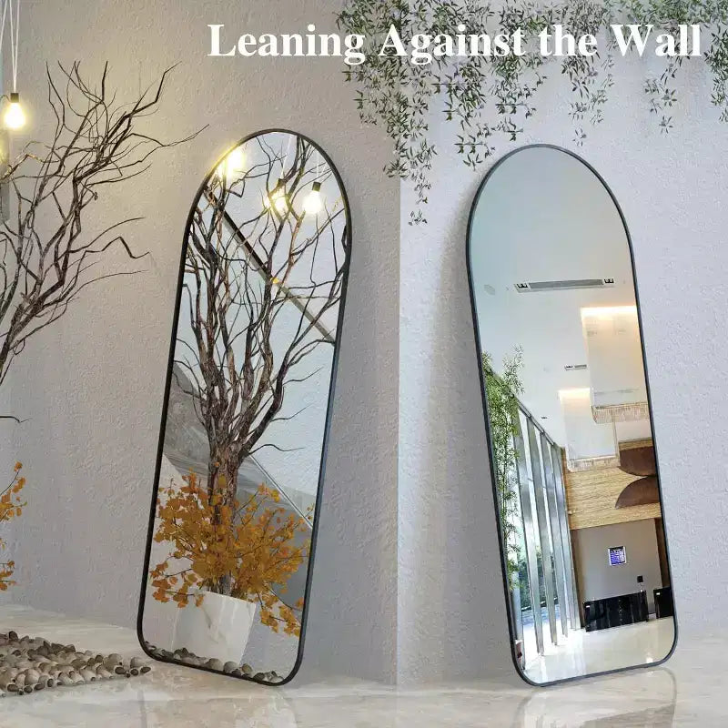 Miroir en pied Acekool 71x32 avec cadre en aluminium noir, grand miroir autoportant pour salon, chambre, entrée