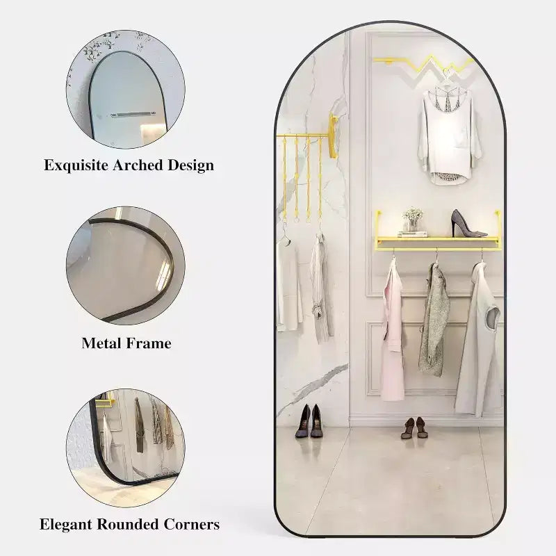 Miroir en pied Acekool 71x32 avec cadre en aluminium noir, grand miroir autoportant pour salon, chambre, entrée