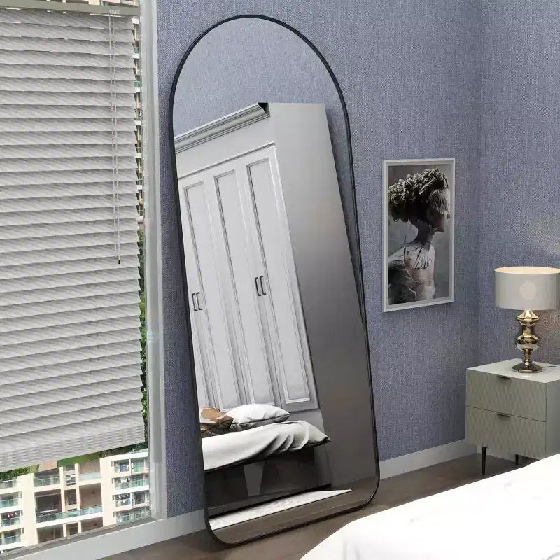 Miroir en pied Acekool 71x32 avec cadre en aluminium noir, grand miroir autoportant pour salon, chambre, entrée