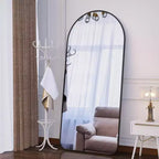 Miroir en pied Acekool 71x32 avec cadre en aluminium noir, grand miroir autoportant pour salon, chambre, entrée