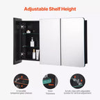 Meuble de salle de bain VEVOR, 64,8 x 101,6 cm, Armoire de toilette avec miroir, Cadre en aluminium, 4 étagères réglables, Noir