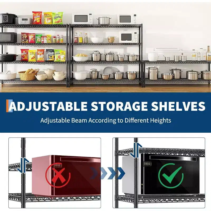 Étagère métallique robuste Acekool à 4 niveaux avec roulettes verrouillables, étagères réglables pour cuisine, garage, cellier, capacité de 1134 kg