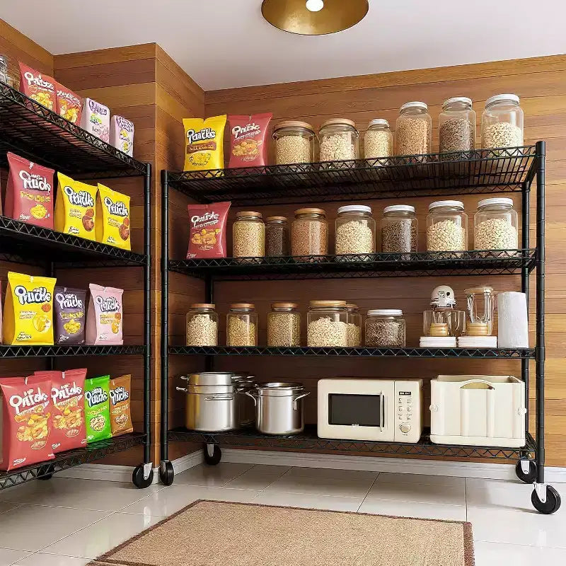 Étagère métallique robuste Acekool à 4 niveaux avec roulettes verrouillables, étagères réglables pour cuisine, garage, cellier, capacité de 1134 kg